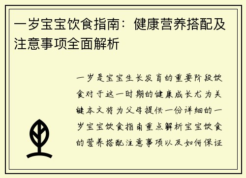 一岁宝宝饮食指南：健康营养搭配及注意事项全面解析